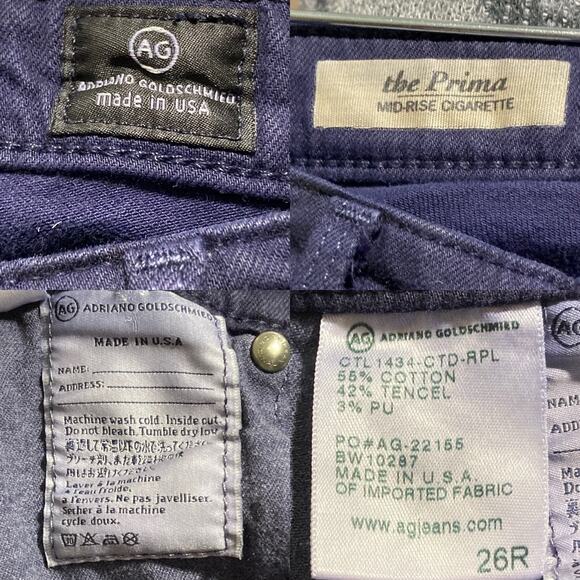 AG Adriano Goldschmied The Prima Mid-Rise Cigarette Jeans Dark Navy Blue Sz 26R - Picture 11 of 16